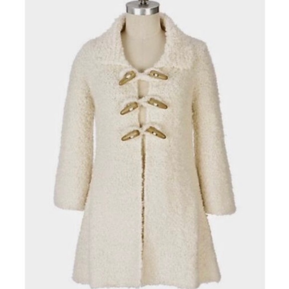 Anthropologie Sleeping on Snow Ivory Teddy Bear Toggle Coat Womens Size Medium